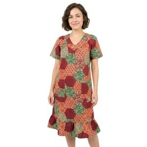 Anthony Richards VTG Boho Patchwork Red Green Mumu Patio Dress Women's Size SP